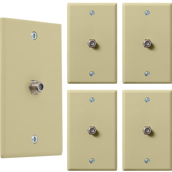Newhouse Hardware 1-Port TV Cable Wall Plate, F Connector, for Coax Cable, Single Gang Video Wall Jack, Ivory, 5PK TVP-IV-05 - main